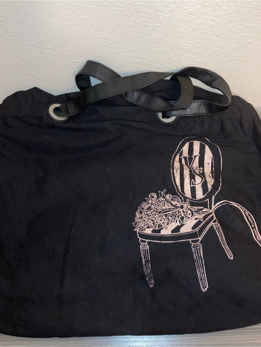 Victoria's Secret Black Tote with Pink Vanity Chair Graphic